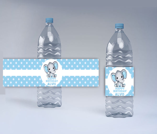 Baby Elephant Theme Birthday Party Water Bottle Labels