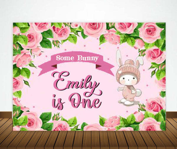 Bunny Birthday Party Personalized Backdrop.