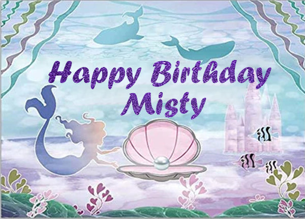 Mermaid Theme Birthday Party Personalized Backdrop.