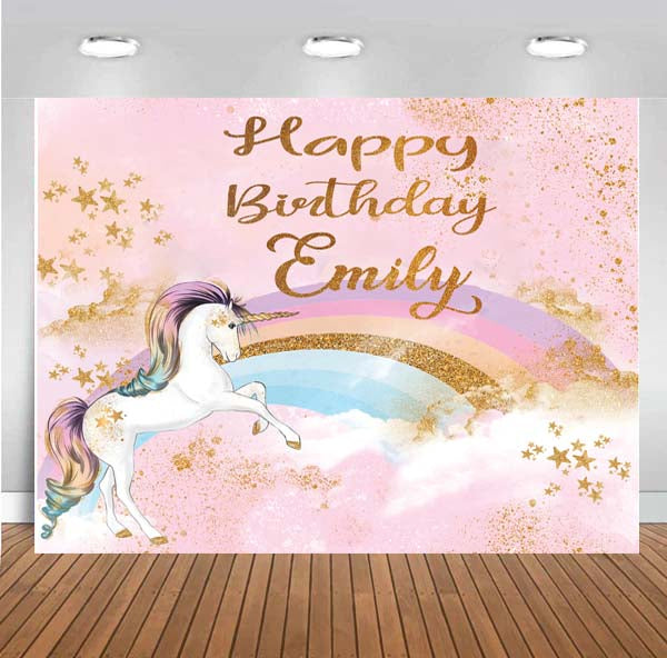 Unicorn Theme Birthday Party Personalized Backdrop.