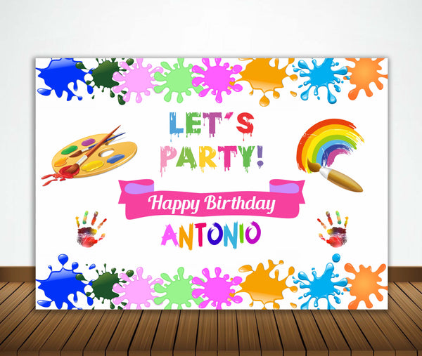 Art and Paint  Birthday Party Backdrop Personalized