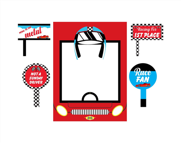 Racing Car Theme Birthday Party Selfie Photo Booth Frame & Props