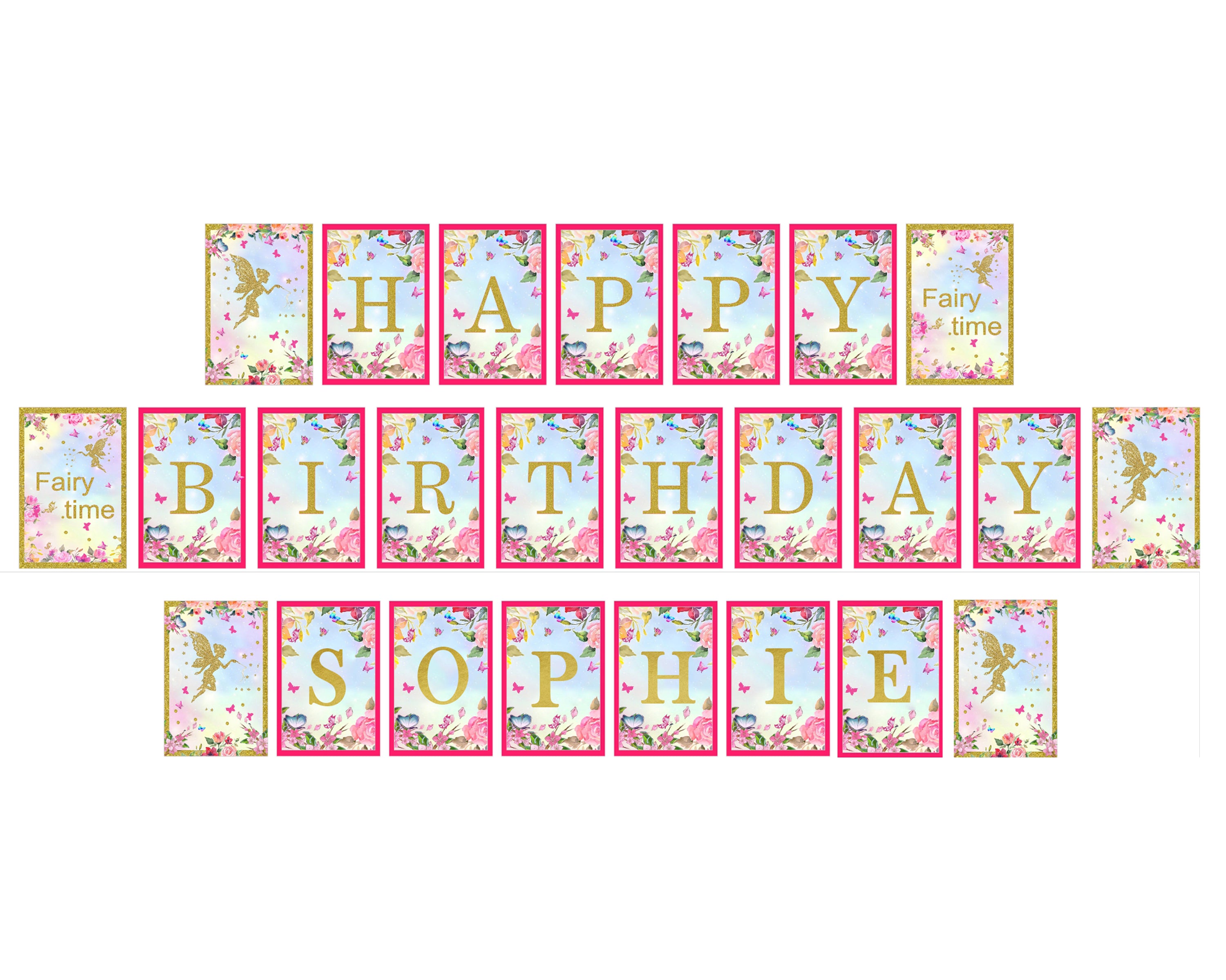 Butterflies & Fairies Theme Birthday Party Banner for Decoration