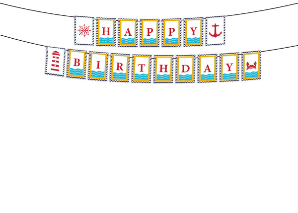 Nautical Ahoy Theme Birthday Party Banner for Decoration