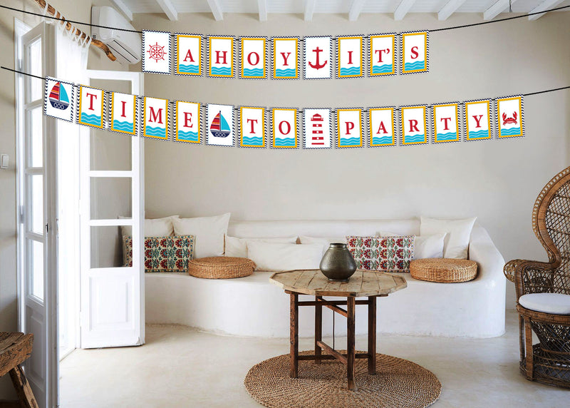 Nautical Ahoy Theme Birthday Party Banner for Decoration