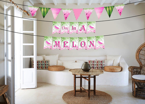 One In A Melon Theme  Birthday Party Banner for Decoration