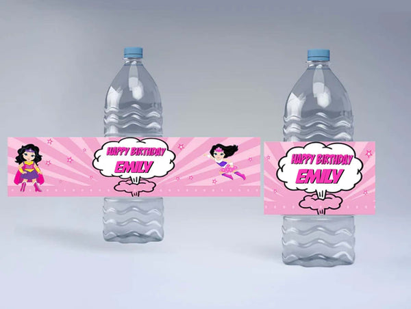 Super Girl Theme Water Bottle Labels