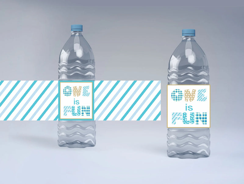 One Is Fun Theme Water Bottle Labels