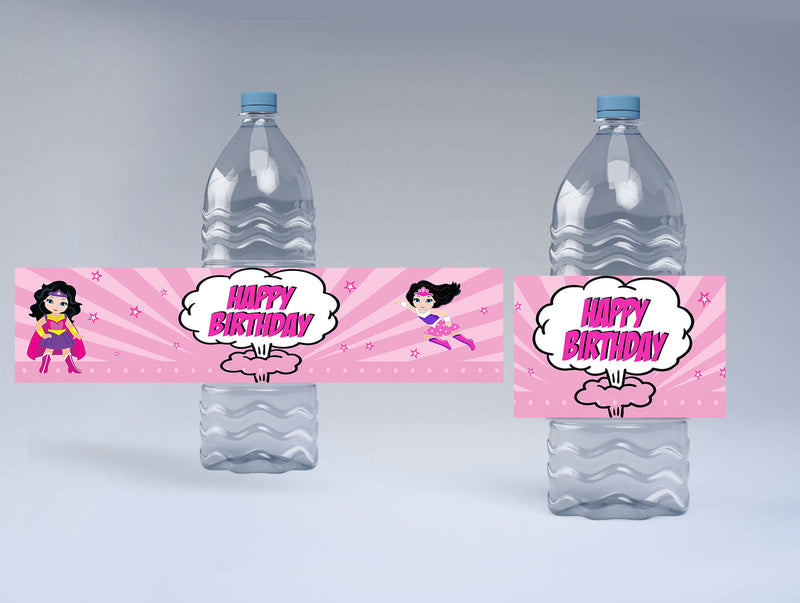 Super Girl Theme Water Bottle Labels