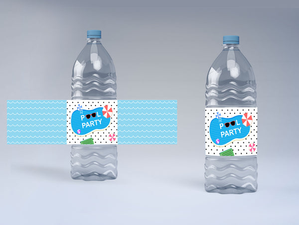 Pool Party Theme Water Bottle Labels