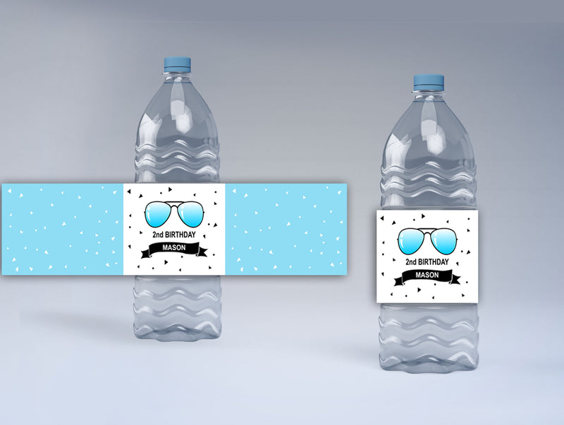 Two Cool Party Theme Water Bottle Labels