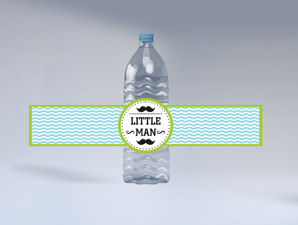 Little Man Theme Birthday Party Water Bottle Labels