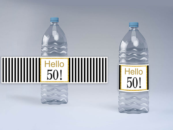 50th Birthday Theme Water Bottle Labels