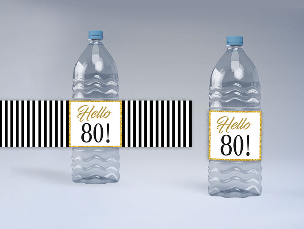 80th Birthday Theme Water Bottle Labels