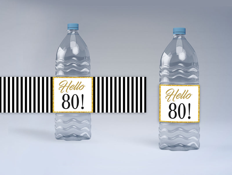 80th Birthday Theme Water Bottle Labels