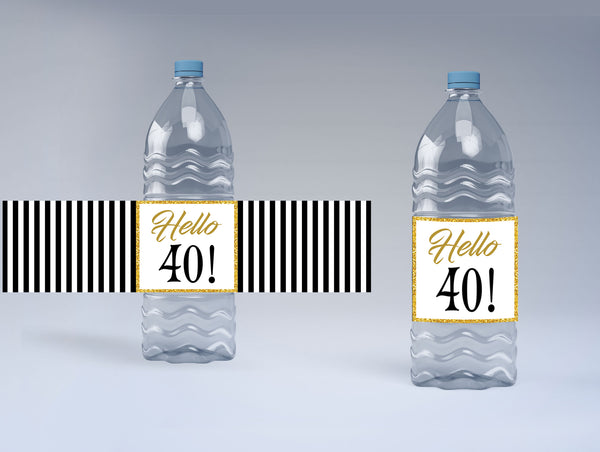 40th Birthday Theme Water Bottle Labels