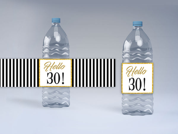 30th Birthday Theme Water Bottle Labels