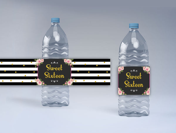 16th Birthday Theme Water Bottle Labels