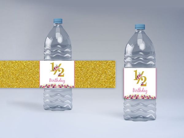 Half Birthday Girls Theme Water Bottle Labels