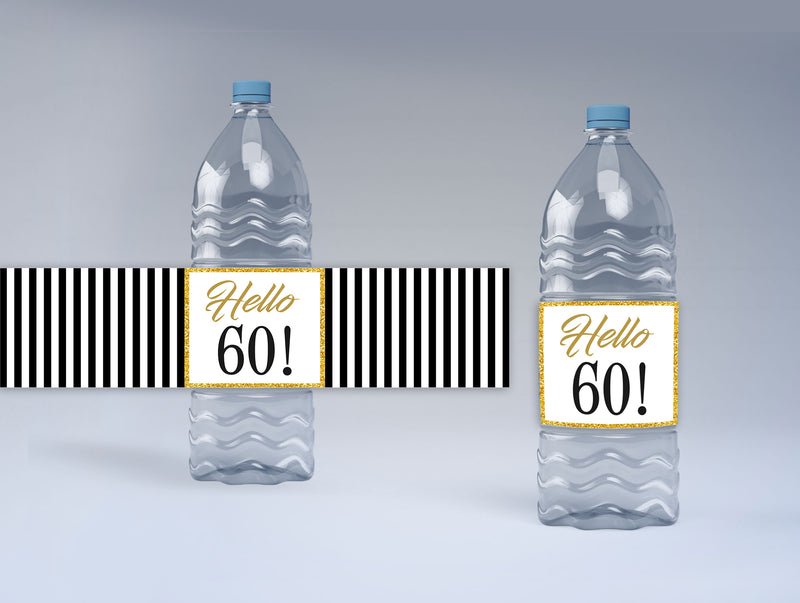 60th Birthday Theme Water Bottle Labels