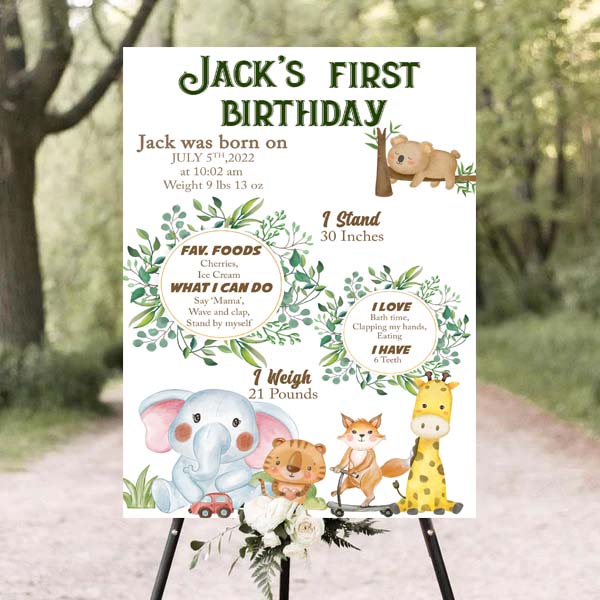 Jungle Theme Customized Milestone Board for Kids Birthday Party