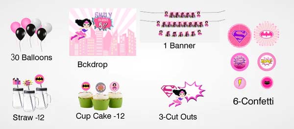 Super Girl  Theme Birthday Complete Personalize Party Kit