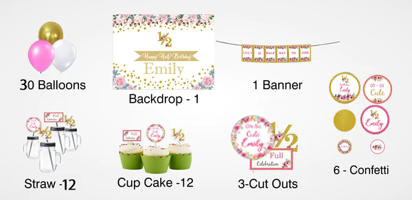 Half Birthday Girls Theme Complete Personalize Party Kit