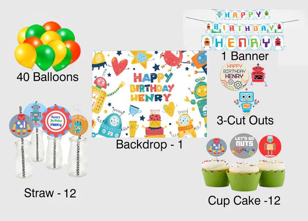 Robot Theme Birthday Complete Personalize Party Kit