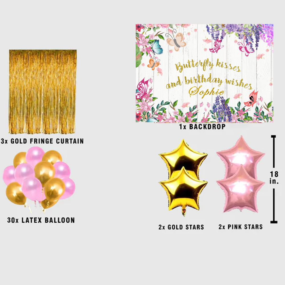 Butterflies & Fairies Birthday Party Complete Set with Personalized Backdrop