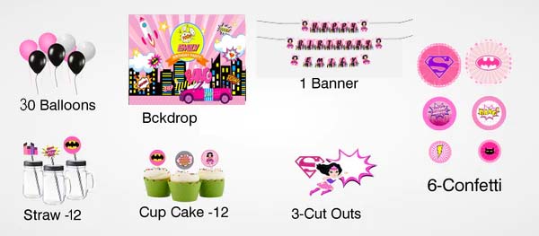 Super Girl  Theme Birthday Complete Personalize Party Kit