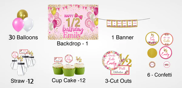 Half Birthday Girls Theme Complete Personalize Party Kit