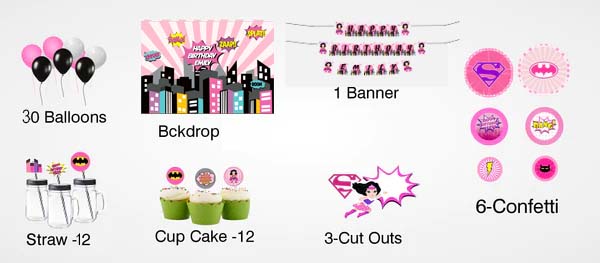 Super Girl  Theme Birthday Complete Personalize Party Kit