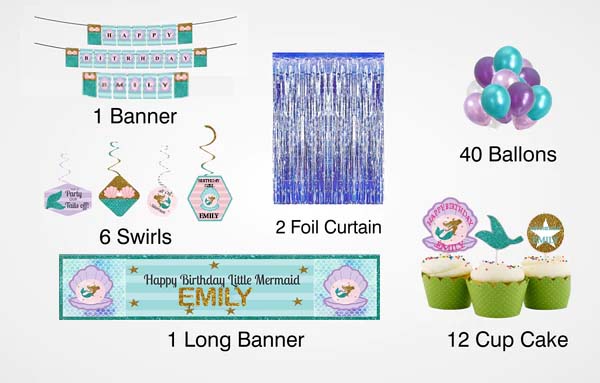 Mermaid Birthday Party Decoration Kit - Personalized