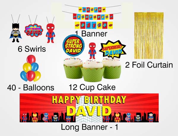 Super Hero Birthday Party Decoration Kit - Personalized