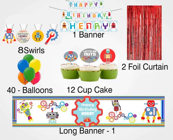 Robot Theme  Birthday Party Decoration Kit - Personalized