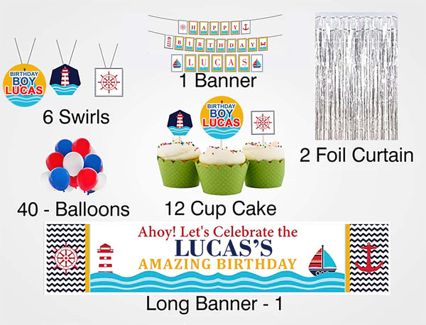 Nautical Theme Birthday Party Decoration Kit - Personalized