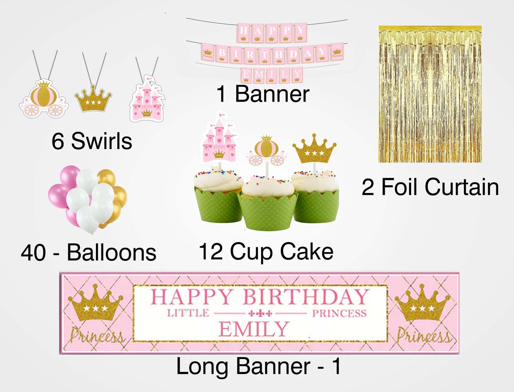 Princess Birthday Party Decoration Kit - Personalized