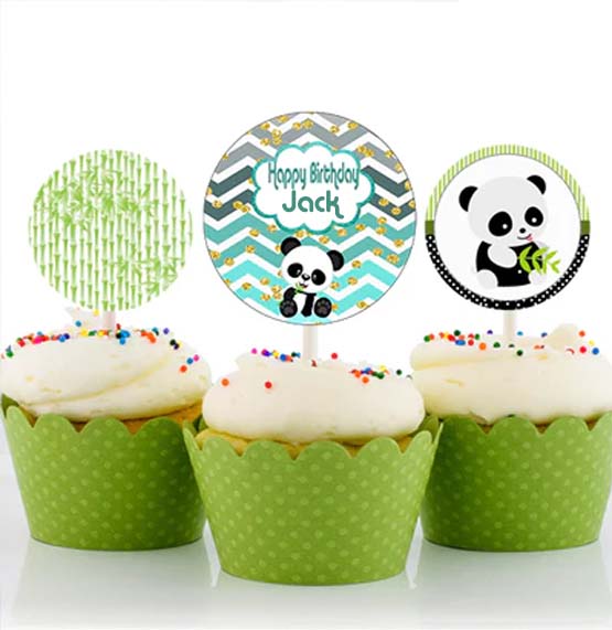 Panda Birthday Party Cupcake Toppers for Decoration