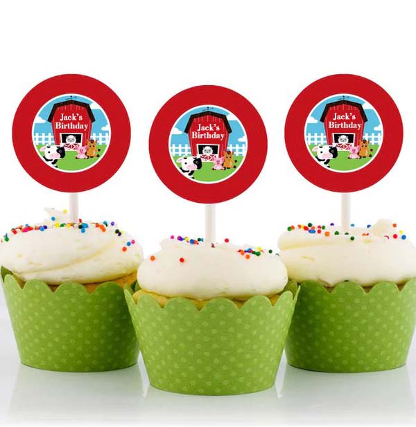 Farm Animal Theme Birthday Party Cupcake Toppers for Decoration