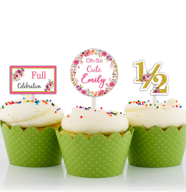 Half Birthday Girls Birthday Party Cupcake Toppers for Decoration