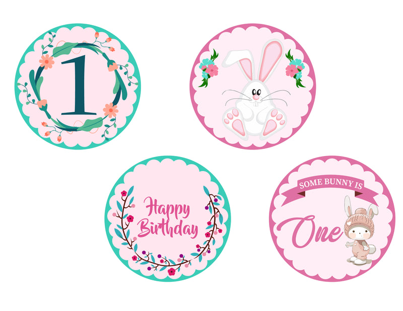 Bunny Theme Birthday Party Cupcake Toppers for Decoration