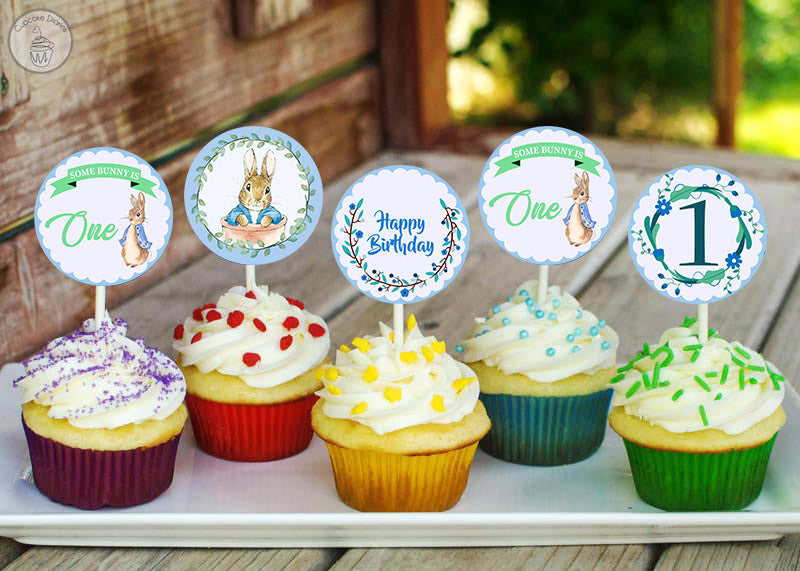 Bunny Theme Birthday Party Cupcake Toppers for Decoration