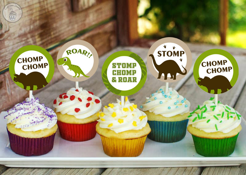 Dinosaur Theme Birthday Party Cupcake Toppers for Decoration