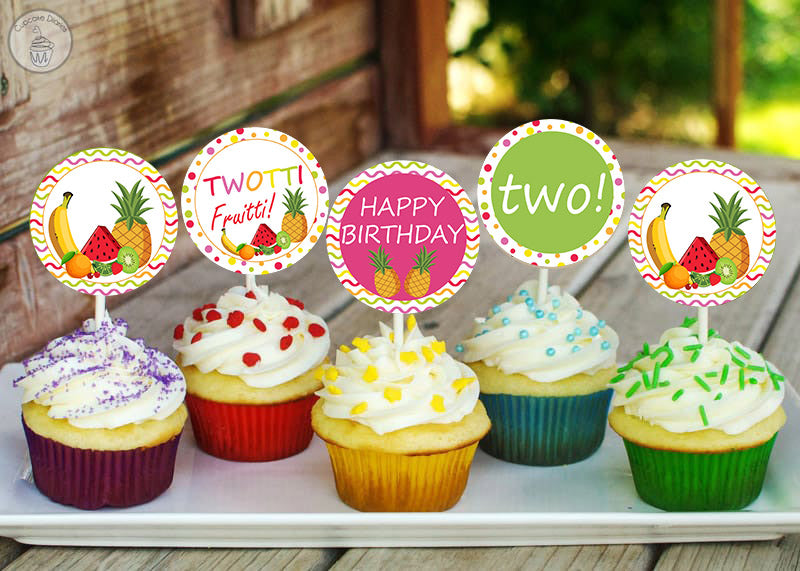 Twotti Fruity Birthday Party Cupcake Toppers for Decoration