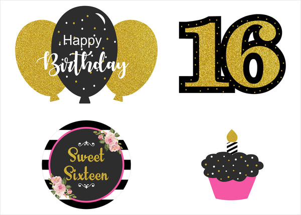 16th Theme Birthday Party Cutouts