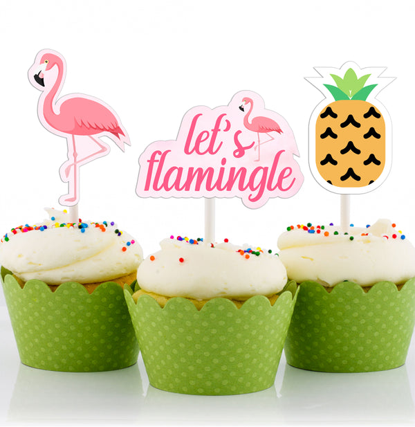 Flamingo Birthday Party Cupcake Toppers for Decoration