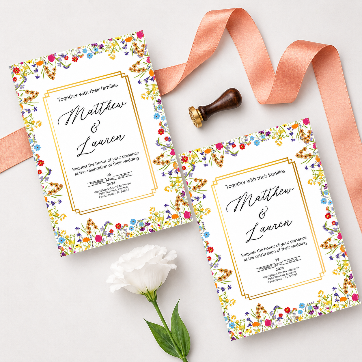 Wild Flower Wedding  Printed Invitation Card