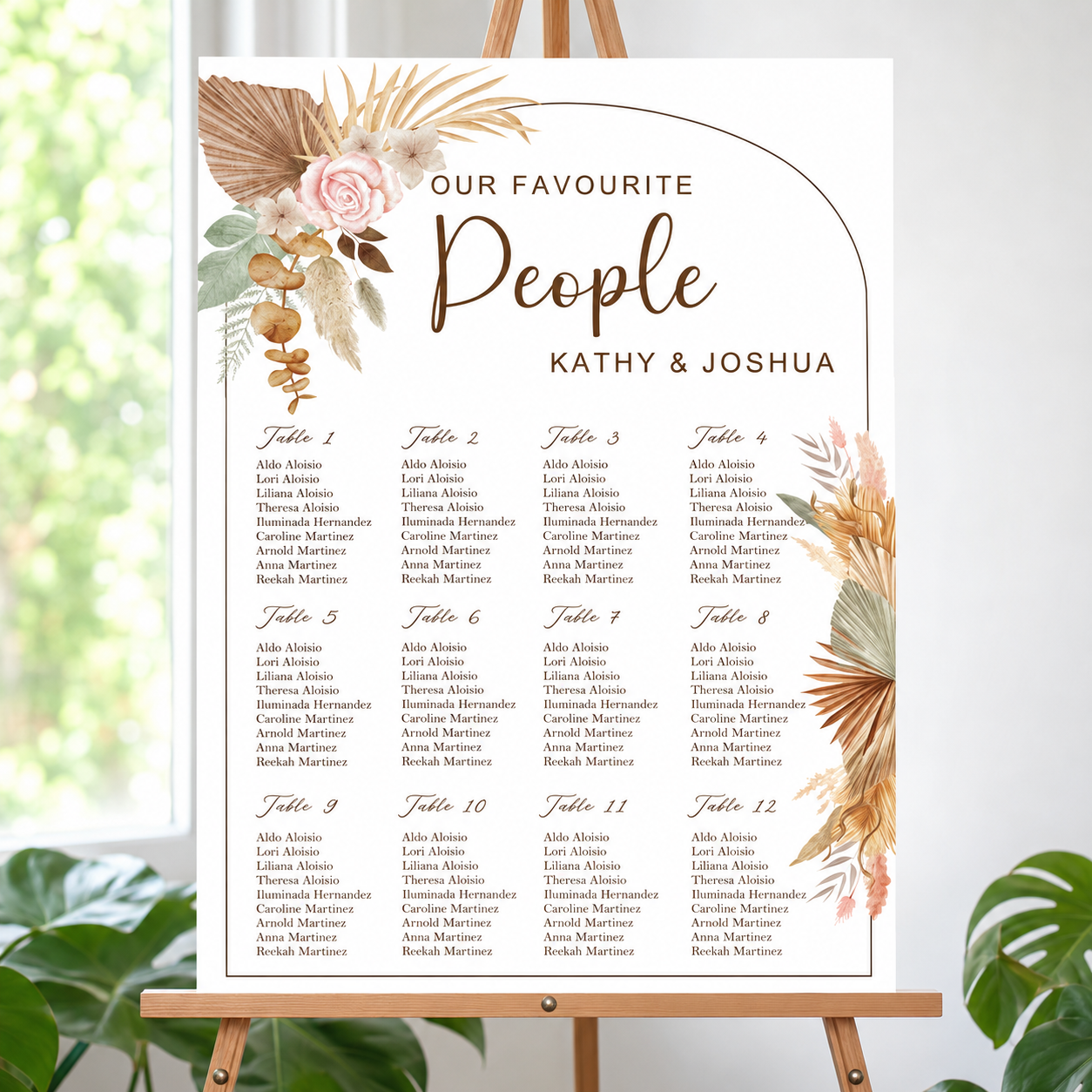 Pampas Grass Wedding Find your Seat Sitting Layout