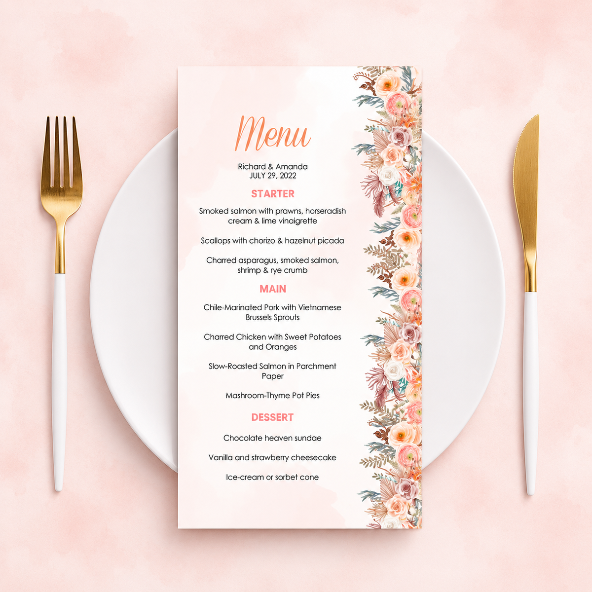 Boho Theme Wedding  Menu Card