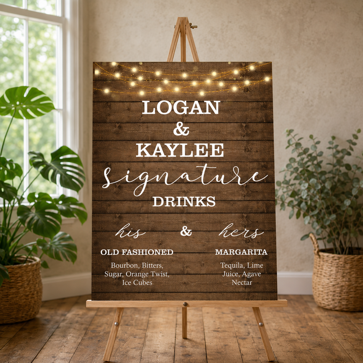 Rustic Theme Wedding Signature Cocktails Menu Sign